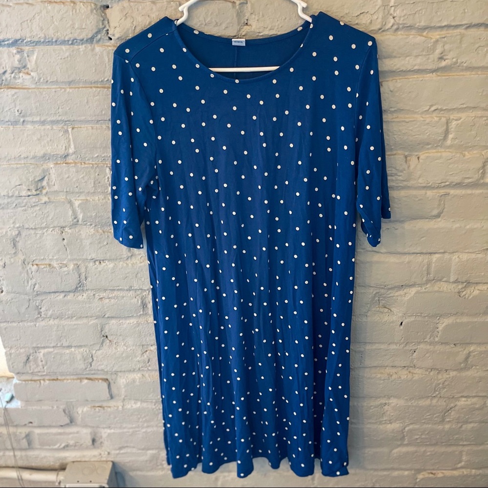 Blue and white polka dot dress